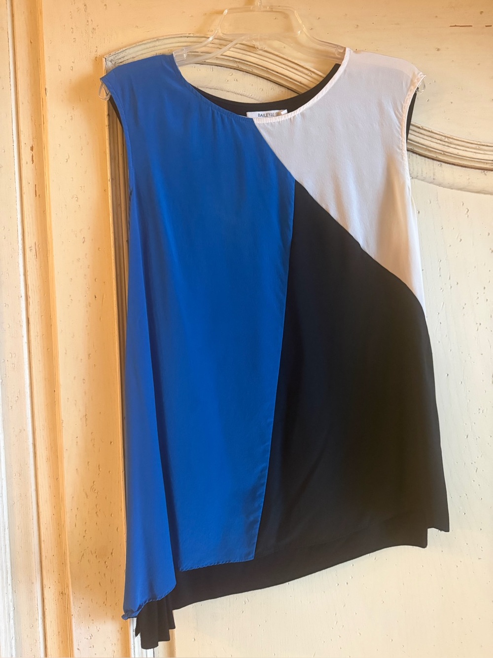 Colorblock Top in Blue, Black & bone silk front like new bailey44- Large